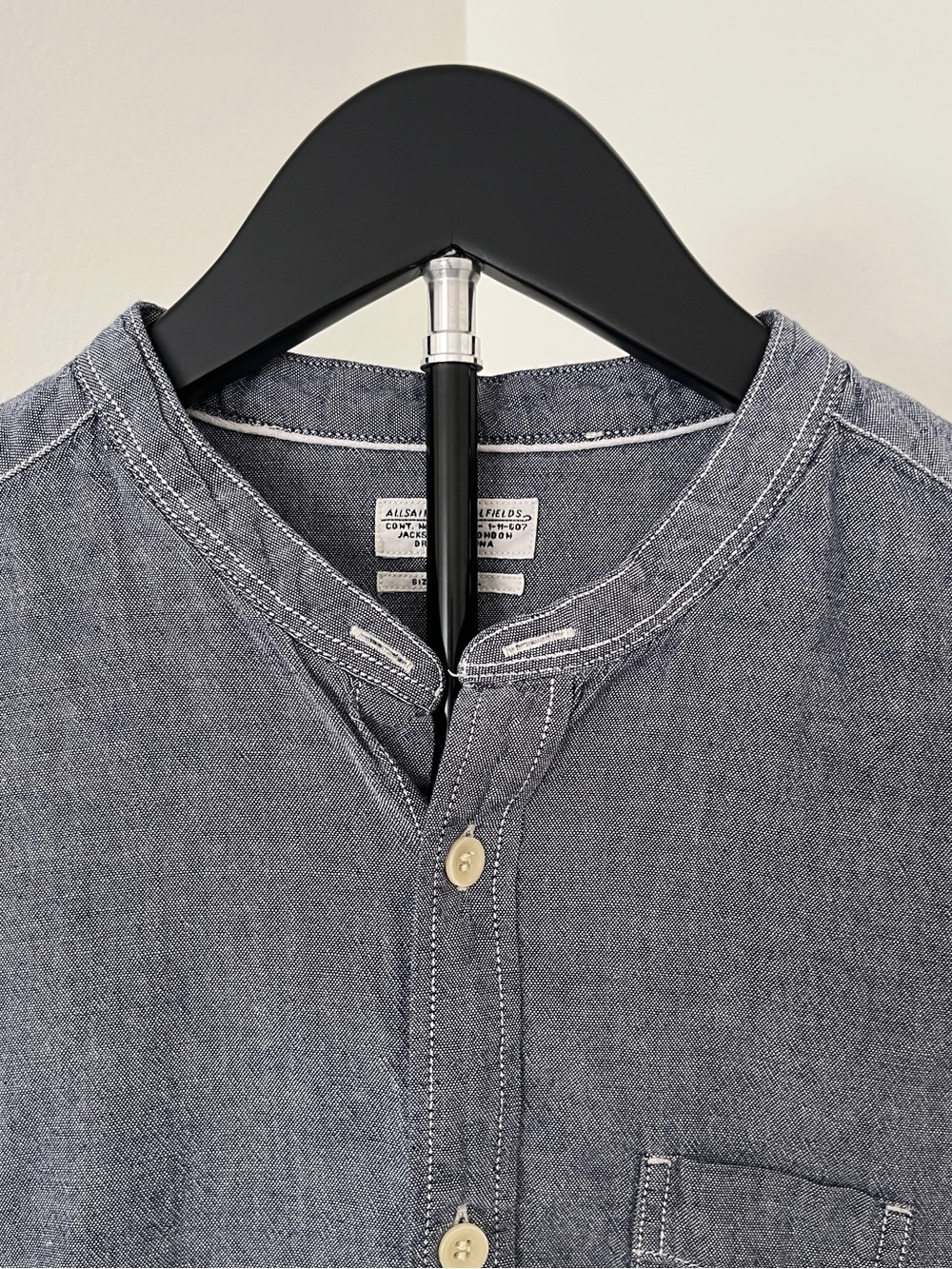 🇬🇧 AllSaints Cropped Band-Collar Chambray Top | London Cool | Small - Picture 4 of 11